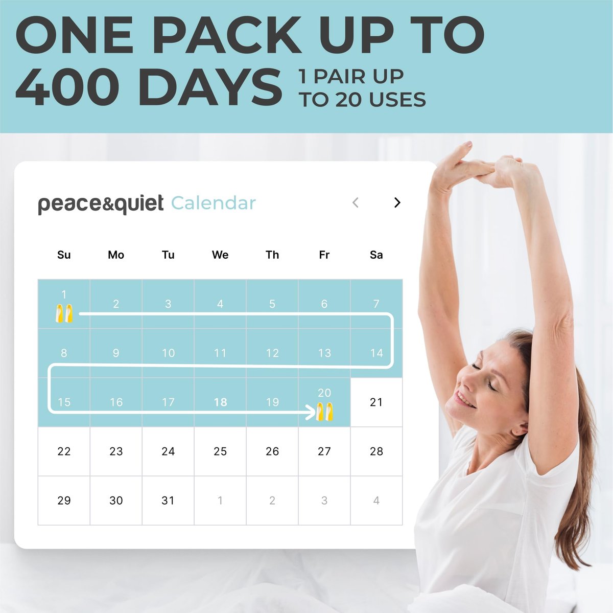 Peace&Quiet PQ Kleine Ohrstöpsel für Schlaf – 40 Stück, Geräuschdämmung 32 dB, für enge Gehörgänge, Frauen und Männer