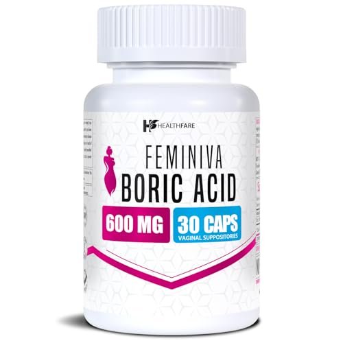 Healthfare Feminiva Borsäure Vaginalzäpfchen | 30 Stück | 600 mg | Intime Gesundheit | 100% rein | Hergestellt in den USA