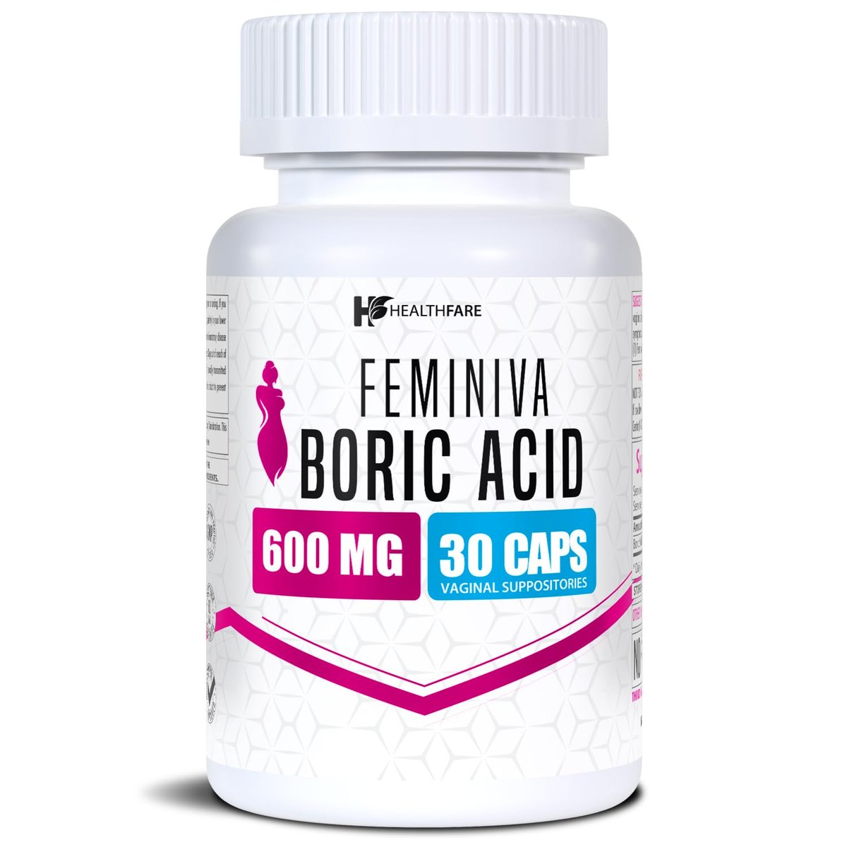 Healthfare Feminiva Borsäure Vaginalzäpfchen | 30 Stück | 600 mg | Intime Gesundheit | 100% rein | Hergestellt in den USA