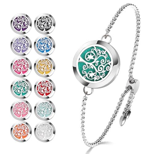 ttstar Aromatherapie-Diffuser-Armband aus Edelstahl mit 24 Nachfüllpads – Baum der Hoffnung