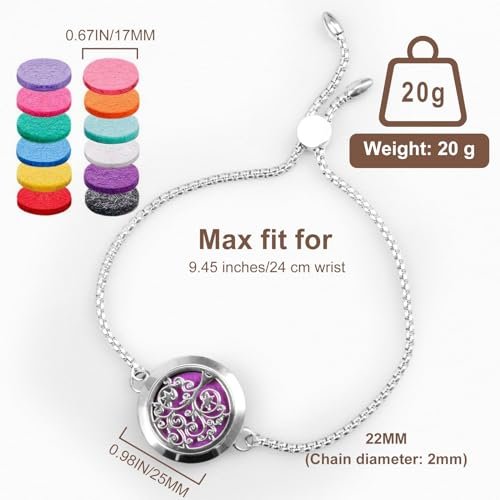 ttstar Aromatherapie-Diffuser-Armband aus Edelstahl mit 24 Nachfüllpads – Baum der Hoffnung