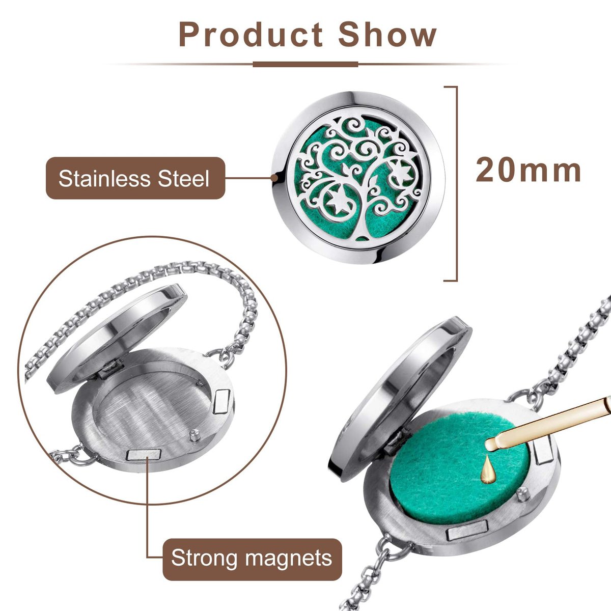 ttstar Aromatherapie-Diffuser-Armband aus Edelstahl mit 24 Nachfüllpads – Baum der Hoffnung