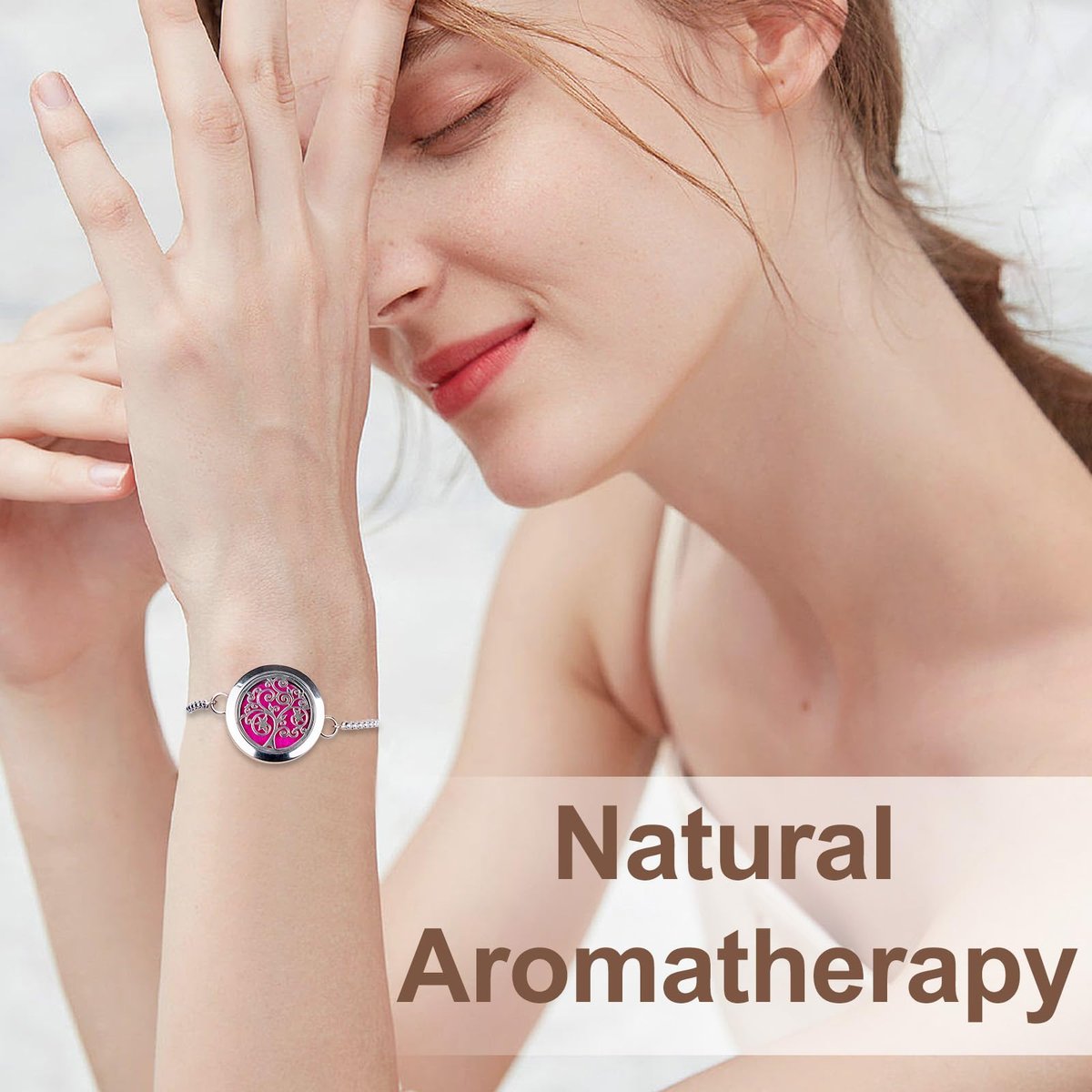 ttstar Aromatherapie-Diffuser-Armband aus Edelstahl mit 24 Nachfüllpads – Baum der Hoffnung
