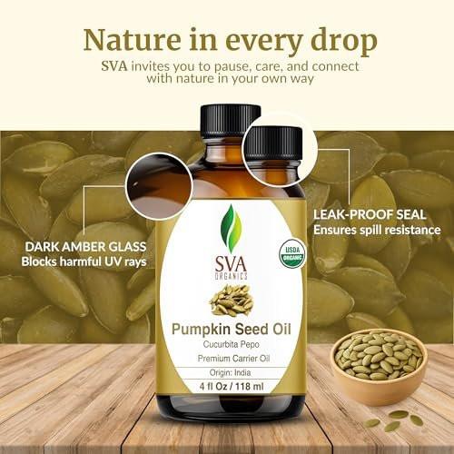 SVA Kürbiskernöl Bio – 4 Fl Oz – 100% natürliches, kaltgepresstes Bio-Kürbiskernöl – für Gesicht, Hautpflege, Haarpflege, Kopfhautmassage & Körpermassage – Trägeröl mit Pipette