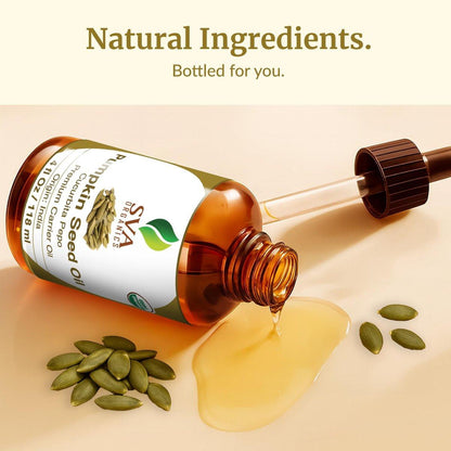 SVA Kürbiskernöl Bio – 4 Fl Oz – 100% natürliches, kaltgepresstes Bio-Kürbiskernöl – für Gesicht, Hautpflege, Haarpflege, Kopfhautmassage & Körpermassage – Trägeröl mit Pipette
