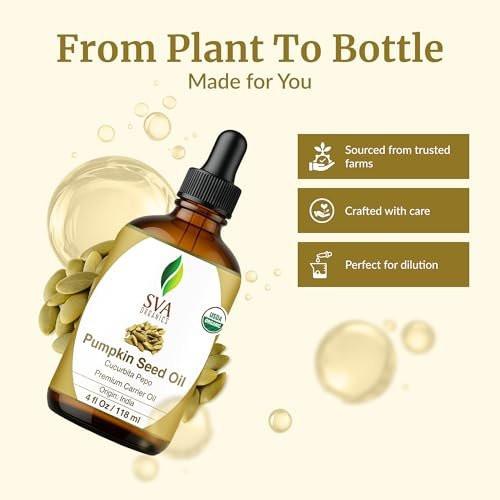 SVA Kürbiskernöl Bio – 4 Fl Oz – 100% natürliches, kaltgepresstes Bio-Kürbiskernöl – für Gesicht, Hautpflege, Haarpflege, Kopfhautmassage & Körpermassage – Trägeröl mit Pipette