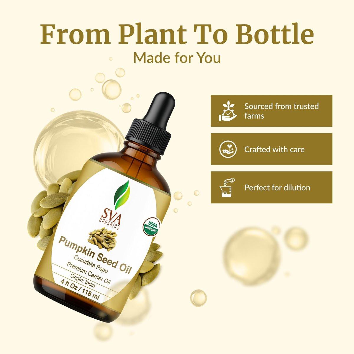 SVA Kürbiskernöl Bio – 4 Fl Oz – 100% natürliches, kaltgepresstes Bio-Kürbiskernöl – für Gesicht, Hautpflege, Haarpflege, Kopfhautmassage & Körpermassage – Trägeröl mit Pipette