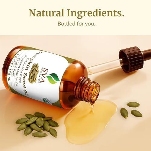 SVA Kürbiskernöl Bio – 4 Fl Oz – 100% natürliches, kaltgepresstes Bio-Kürbiskernöl – für Gesicht, Hautpflege, Haarpflege, Kopfhautmassage & Körpermassage – Trägeröl mit Pipette