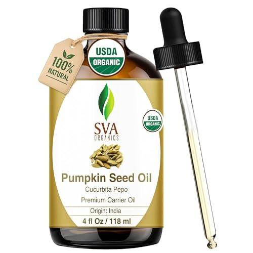 SVA Kürbiskernöl Bio – 4 Fl Oz – 100% natürliches, kaltgepresstes Bio-Kürbiskernöl – für Gesicht, Hautpflege, Haarpflege, Kopfhautmassage & Körpermassage – Trägeröl mit Pipette