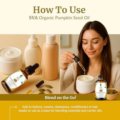 SVA Kürbiskernöl Bio – 4 Fl Oz – 100% natürliches, kaltgepresstes Bio-Kürbiskernöl – für Gesicht, Hautpflege, Haarpflege, Kopfhautmassage & Körpermassage – Trägeröl mit Pipette