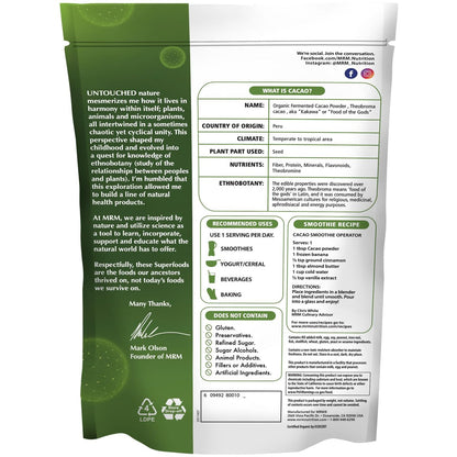 MRM Nutrition Bio-fermentiertes Kakaopulver aus Peru - Reich an Antioxidantien, Flavonoiden, ungesüßt, vegan, glutenfrei, nicht-GVO - 43 Portionen