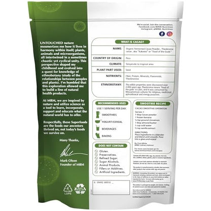 MRM Nutrition Bio-fermentiertes Kakaopulver aus Peru - Reich an Antioxidantien, Flavonoiden, ungesüßt, vegan, glutenfrei, nicht-GVO - 43 Portionen