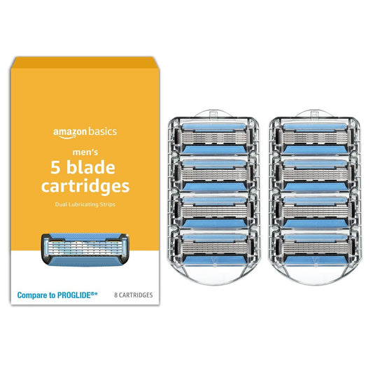 Amazon Basics 5-Klingen MotionSphere Rasierklingen-Nachfüllpackung für Männer, mit Dual-Schmierung und Präzisionsbarttrimmer, 8 Klingen (nur für Amazon Basics Rasierergriffe) (zuvor Solimo)