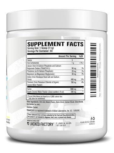 Jacked Factory HYDRASURGE Elektrolyt-Pulver – Hydrationspräparat mit wichtigen Mineralien, Himalaya-Meersalz, Kokoswasser – Keto-freundlich, natürlich gesüßt – 60 Portionen, erfrischende Limonade