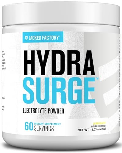 Jacked Factory HYDRASURGE Elektrolyt-Pulver – Hydrationspräparat mit wichtigen Mineralien, Himalaya-Meersalz, Kokoswasser – Keto-freundlich, natürlich gesüßt – 60 Portionen, erfrischende Limonade