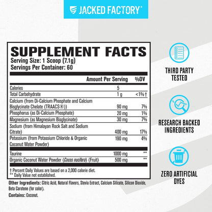 Jacked Factory HYDRASURGE Elektrolyt-Pulver – Hydrationspräparat mit wichtigen Mineralien, Himalaya-Meersalz, Kokoswasser – Keto-freundlich, natürlich gesüßt – 60 Portionen, erfrischende Limonade