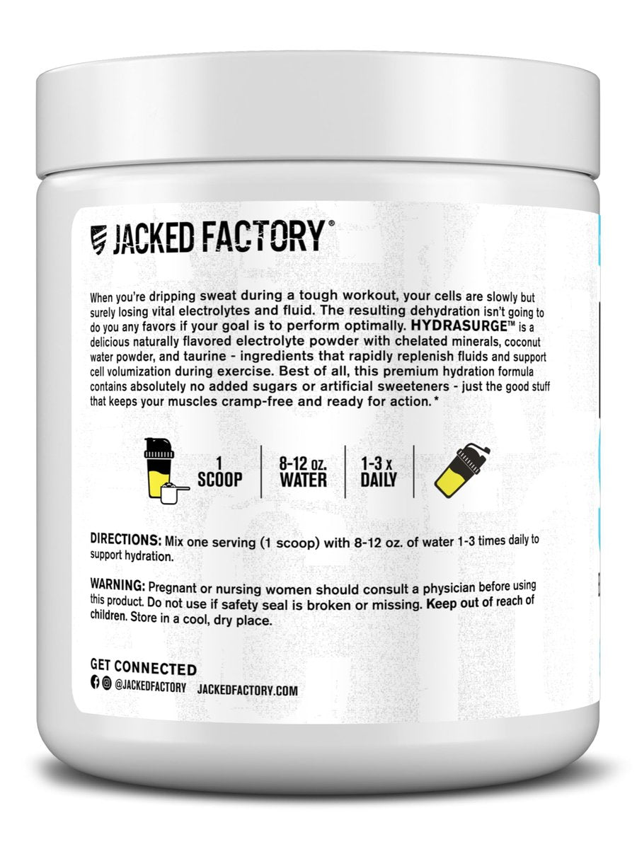 Jacked Factory HYDRASURGE Elektrolyt-Pulver – Hydrationspräparat mit wichtigen Mineralien, Himalaya-Meersalz, Kokoswasser – Keto-freundlich, natürlich gesüßt – 60 Portionen, erfrischende Limonade