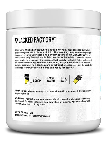 Jacked Factory HYDRASURGE Elektrolyt-Pulver – Hydrationspräparat mit wichtigen Mineralien, Himalaya-Meersalz, Kokoswasser – Keto-freundlich, natürlich gesüßt – 60 Portionen, erfrischende Limonade