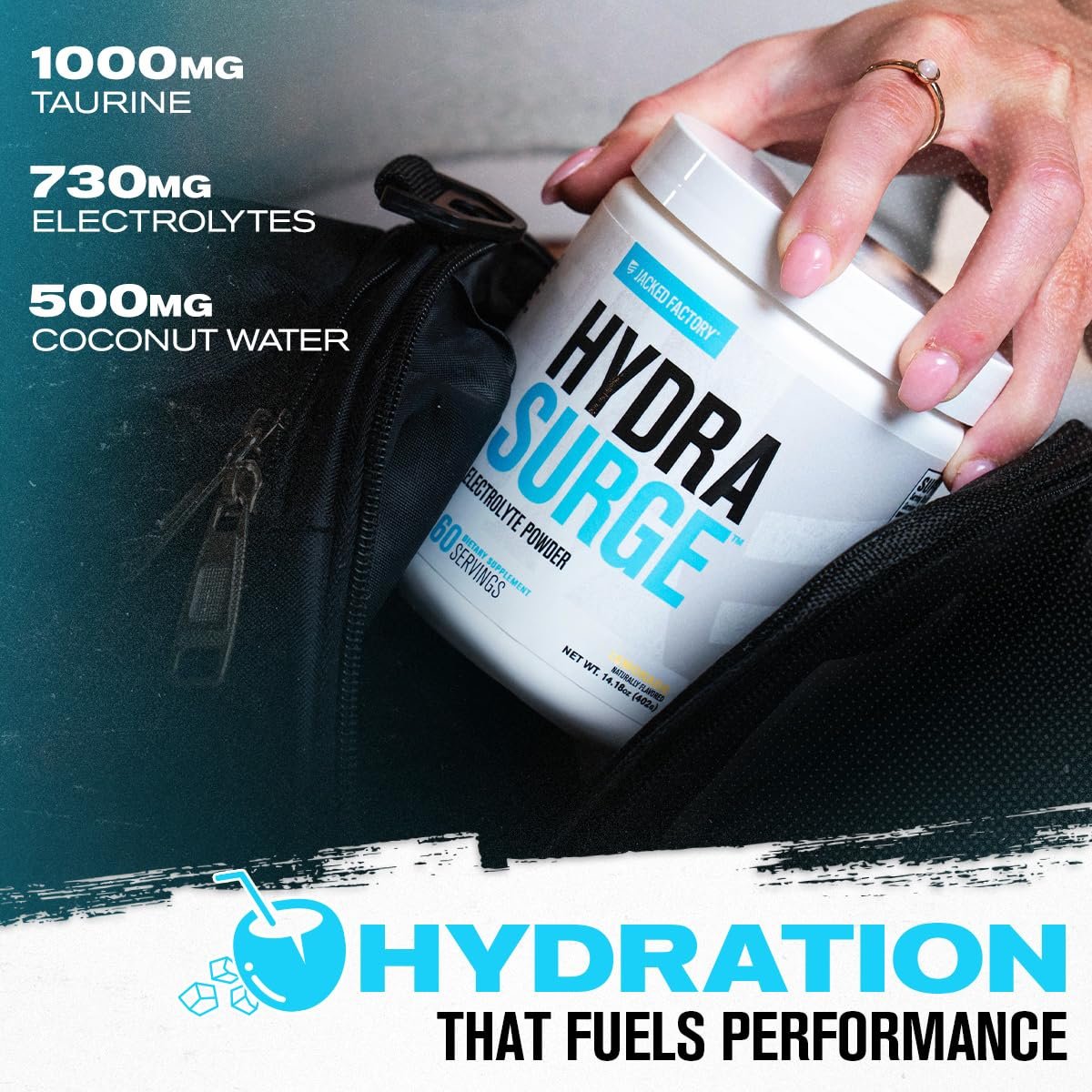Jacked Factory HYDRASURGE Elektrolyt-Pulver – Hydrationspräparat mit wichtigen Mineralien, Himalaya-Meersalz, Kokoswasser – Keto-freundlich, natürlich gesüßt – 60 Portionen, erfrischende Limonade