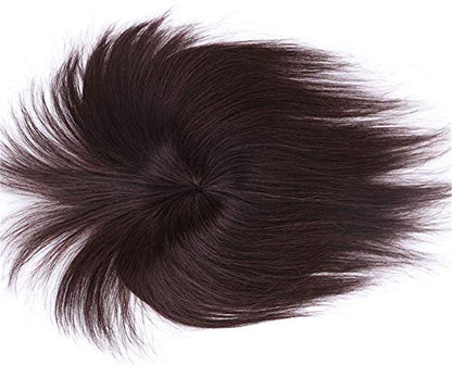 LXUE Echthaar Toupet mit Pony – Clip-in Haarteil für dünner werdendes Haar (25 cm, Dunkelbraun)