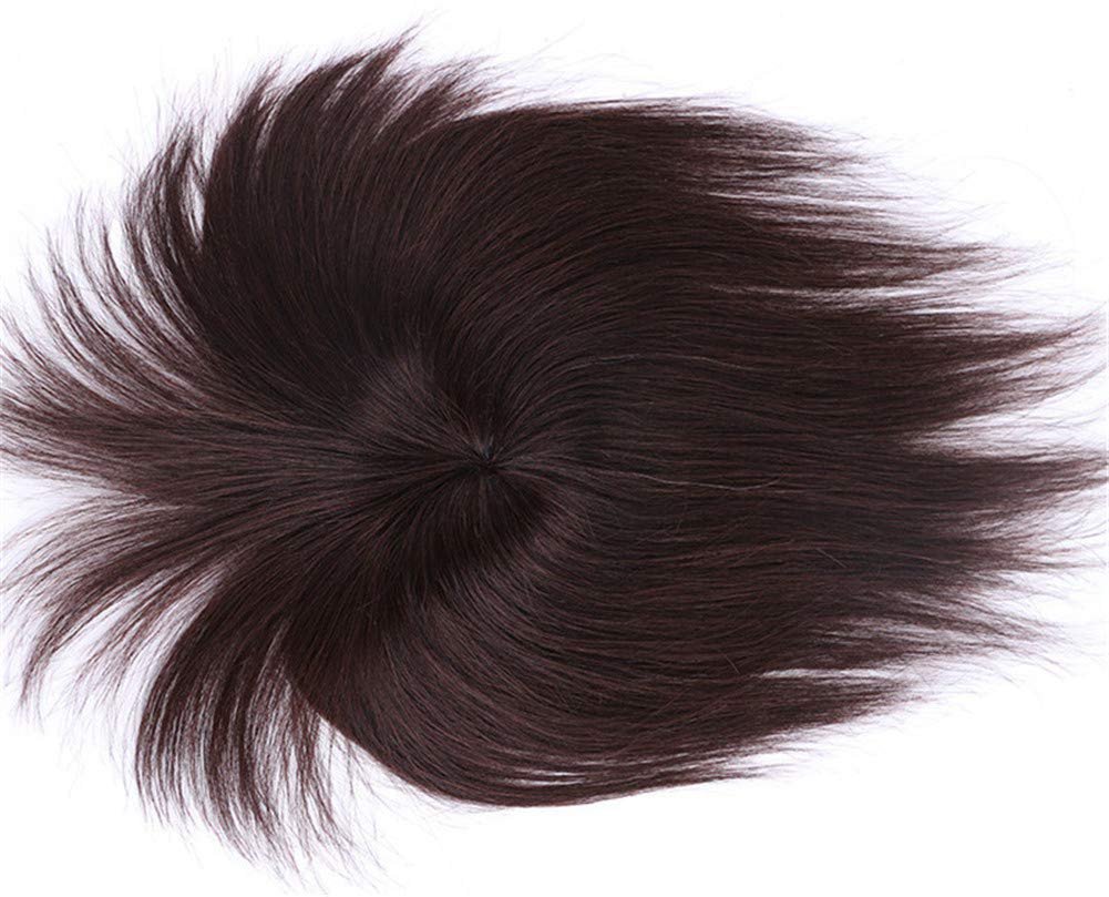 LXUE Echthaar Toupet mit Pony – Clip-in Haarteil für dünner werdendes Haar (25 cm, Dunkelbraun)