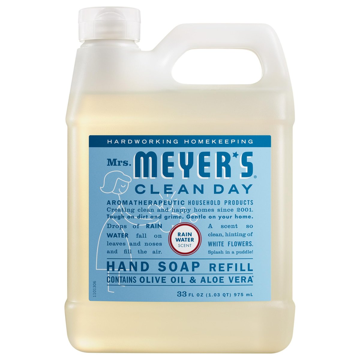 MRS. MEYER'S CLEAN DAY Handseife Nachfüllpackung, Regenwasserduft, 33 Fl Oz (ca. 976 ml)