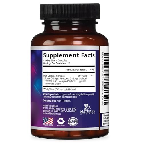 Multi Collagen Komplex Kapseln – Hydrolysierte Kollagenpeptide für Frauen & Männer – Typen I, II, III, V, X – Unterstützung für Haare, Haut & Nägel – Hergestellt in den USA – 60 Kapseln