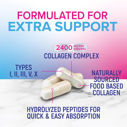 Multi Collagen Komplex Kapseln – Hydrolysierte Kollagenpeptide für Frauen & Männer – Typen I, II, III, V, X – Unterstützung für Haare, Haut & Nägel – Hergestellt in den USA – 60 Kapseln