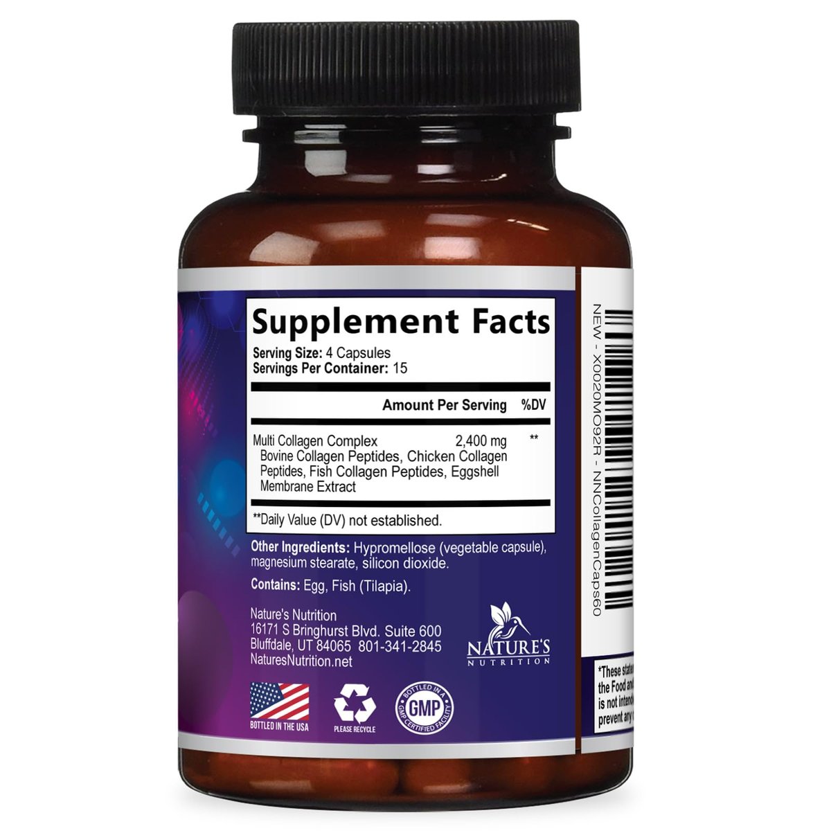Multi Collagen Komplex Kapseln – Hydrolysierte Kollagenpeptide für Frauen & Männer – Typen I, II, III, V, X – Unterstützung für Haare, Haut & Nägel – Hergestellt in den USA – 60 Kapseln