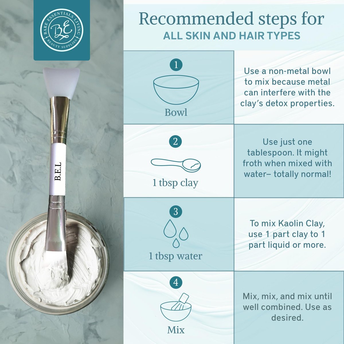 Bare Essentials Living - Weißes Kaolin-Tonpulver (2 Pfund) 100% natürliches weißes Tonpulver für Samenbomben, weiße Tonmaske, DIY-Spa, Seife, Badebombe, Deodorant, kann als Kaolin-Ton für die Gartenarbeit verwendet werden