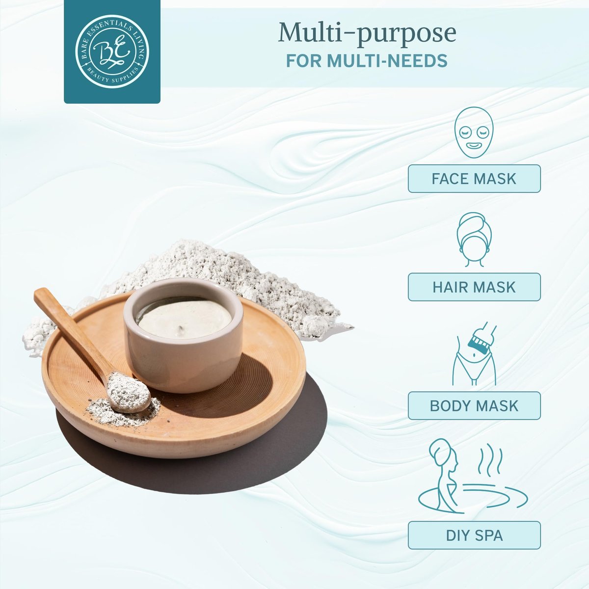 Bare Essentials Living - Weißes Kaolin-Tonpulver (2 Pfund) 100% natürliches weißes Tonpulver für Samenbomben, weiße Tonmaske, DIY-Spa, Seife, Badebombe, Deodorant, kann als Kaolin-Ton für die Gartenarbeit verwendet werden