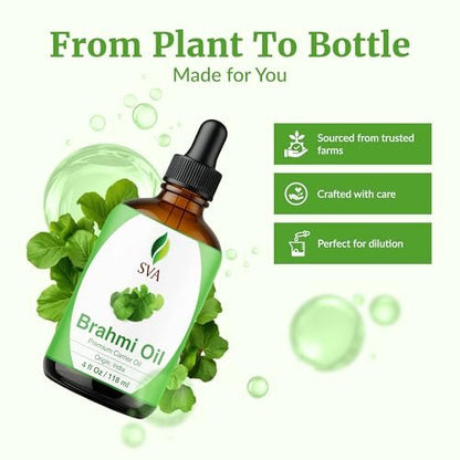 SVA Brahmi Öl - 118 ml – 100% natürliches kaltgepresstes Brahmi-Öl für Gesicht, Hautpflege, Haarpflege, Kopfhautmassage & Körpermassage – Trägeröl mit Pipette