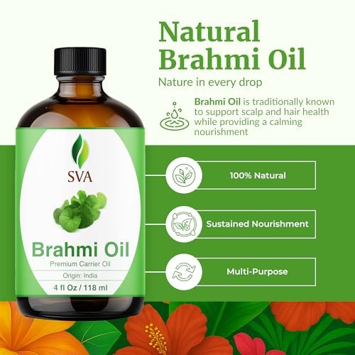 SVA Brahmi Öl - 118 ml – 100% natürliches kaltgepresstes Brahmi-Öl für Gesicht, Hautpflege, Haarpflege, Kopfhautmassage & Körpermassage – Trägeröl mit Pipette