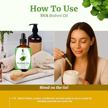 SVA Brahmi Öl - 118 ml – 100% natürliches kaltgepresstes Brahmi-Öl für Gesicht, Hautpflege, Haarpflege, Kopfhautmassage & Körpermassage – Trägeröl mit Pipette