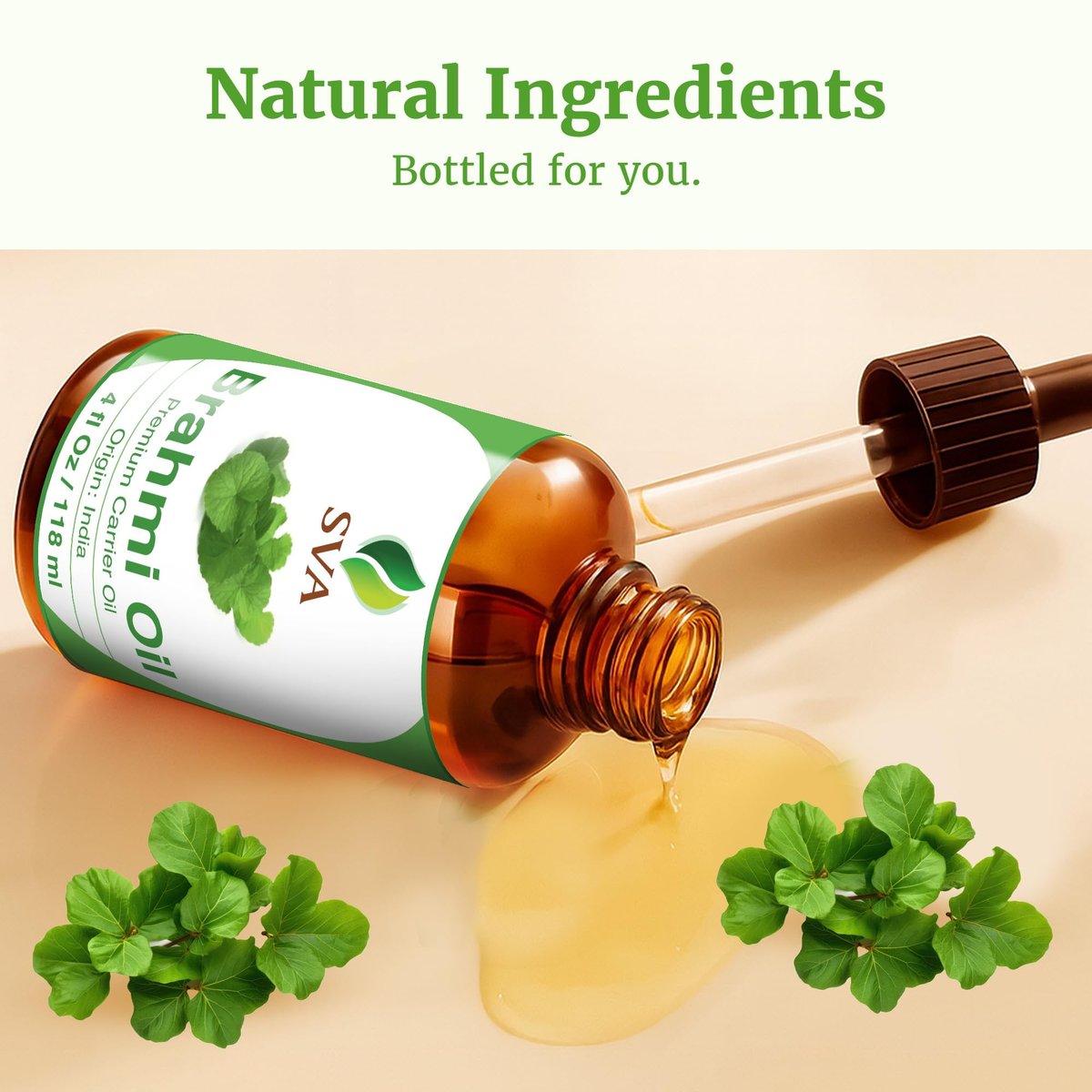 SVA Brahmi Öl - 118 ml – 100% natürliches kaltgepresstes Brahmi-Öl für Gesicht, Hautpflege, Haarpflege, Kopfhautmassage & Körpermassage – Trägeröl mit Pipette