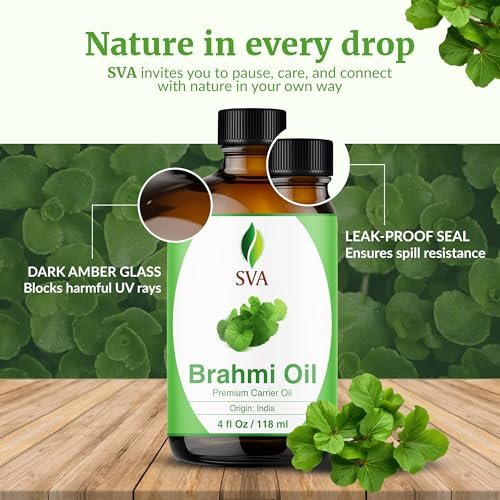 SVA Brahmi Öl - 118 ml – 100% natürliches kaltgepresstes Brahmi-Öl für Gesicht, Hautpflege, Haarpflege, Kopfhautmassage & Körpermassage – Trägeröl mit Pipette