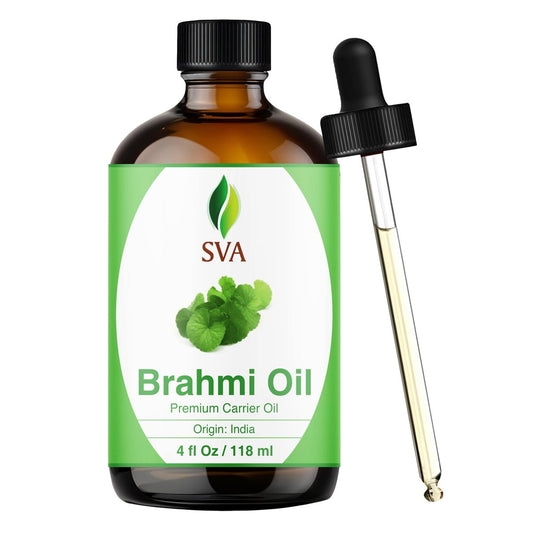 SVA Brahmi Öl - 118 ml – 100% natürliches kaltgepresstes Brahmi-Öl für Gesicht, Hautpflege, Haarpflege, Kopfhautmassage & Körpermassage – Trägeröl mit Pipette