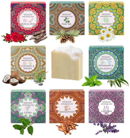 AEGEAN 100% Natürliche Seife mit Bio-Zutaten, Handgemacht, Vegan, Feuchtigkeitsspendend, mit Premium-Ätherischen Ölen, Körperseife für Damen und Herren, 6er-Pack