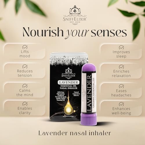 Lavendel Ätherisches Öl Aromatherapie Nasal Stick Vapor Inhaler für Schlafhilfe, Meditation, Entspannung - Hergestellt in den USA mit Bio-Ätherischen Ölen, Natürliche Stimmungsunterstützung