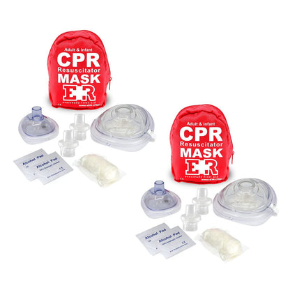Ever Ready First Aid Erwachsenen- und Säuglings-CPR-Masken-Kombinationsset mit 2 Ventilen, Paar Vinylhandschuhen & 2 Alkoholtupfern - Rot (2er-Pack)