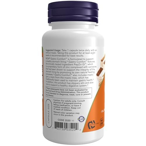 NOW Foods Gastro Comfort Kapseln mit Mastix, Aloe Vera und Ulmenrinde, 60 vegane Kapseln
