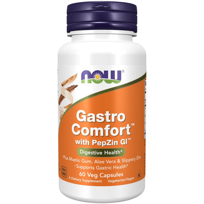 NOW Foods Gastro Comfort Kapseln mit Mastix, Aloe Vera und Ulmenrinde, 60 vegane Kapseln