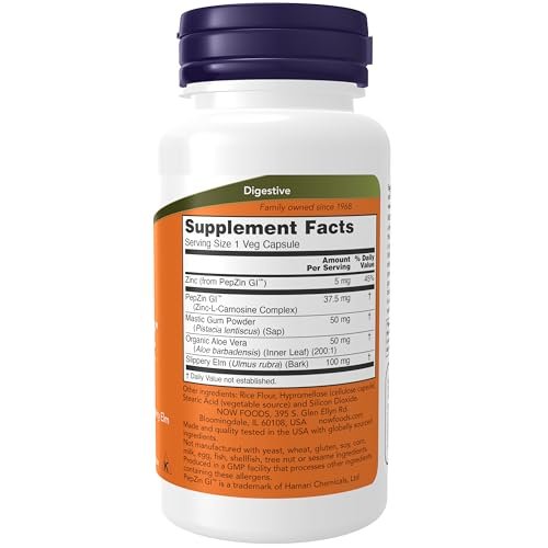 NOW Foods Gastro Comfort Kapseln mit Mastix, Aloe Vera und Ulmenrinde, 60 vegane Kapseln