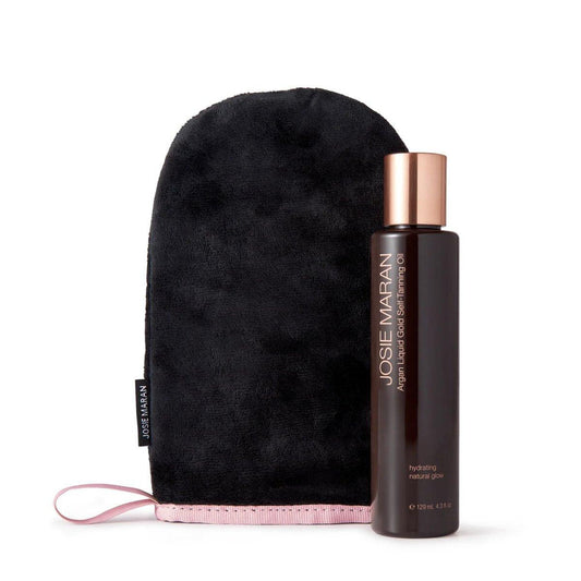 Josie Maran Argan Liquid Gold Selbstbräunungsöl – Streifenfreier Selbstbräuner mit Arganöl & Kokoswasser – Verleiht der Haut einen aufbaubaren, feuchtigkeitsspendenden Glanz – Inklusive Bräunungshandschuh (4,3 Fl Oz)