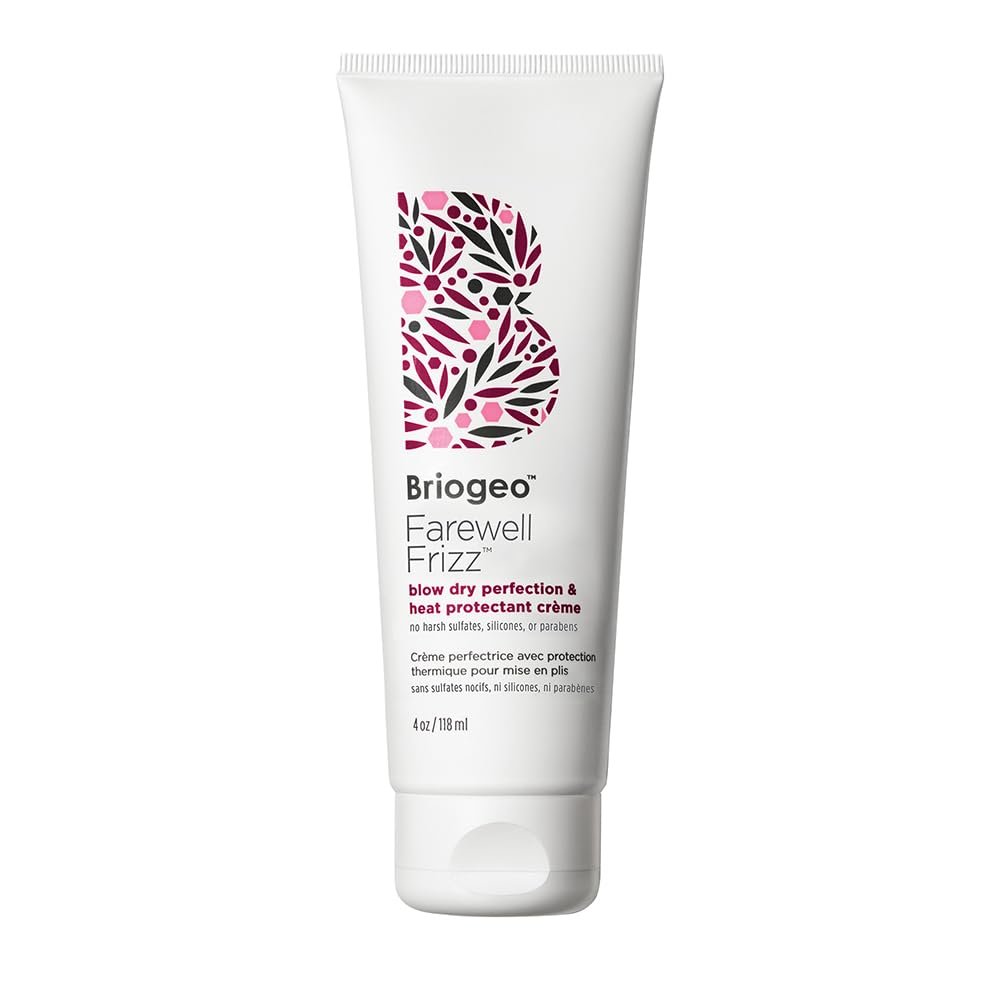 Briogeo Farewell Frizz Blow Dry Perfection & Heat Protectant Crème – Silikonfreie Styling-Creme für Frizz-Kontrolle, Glätte und Glanz – Hitzeschutz bis 450 °F – Vegan & tierversuchsfrei – 118 ml