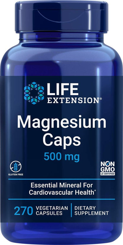 Life Extension Magnesium Kapseln 500 mg, 270 vegane Kapseln - Breitband-Magnesium mit 3 Formen: Oxid, Citrat, Succinat - Vegetarisch