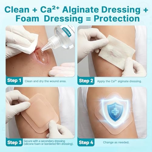 Dimora Calcium-Alginat-Wundverband, 10 x 10 cm, 10 einzeln sterile Pads, weich und hochsaugfähig, nicht haftend
