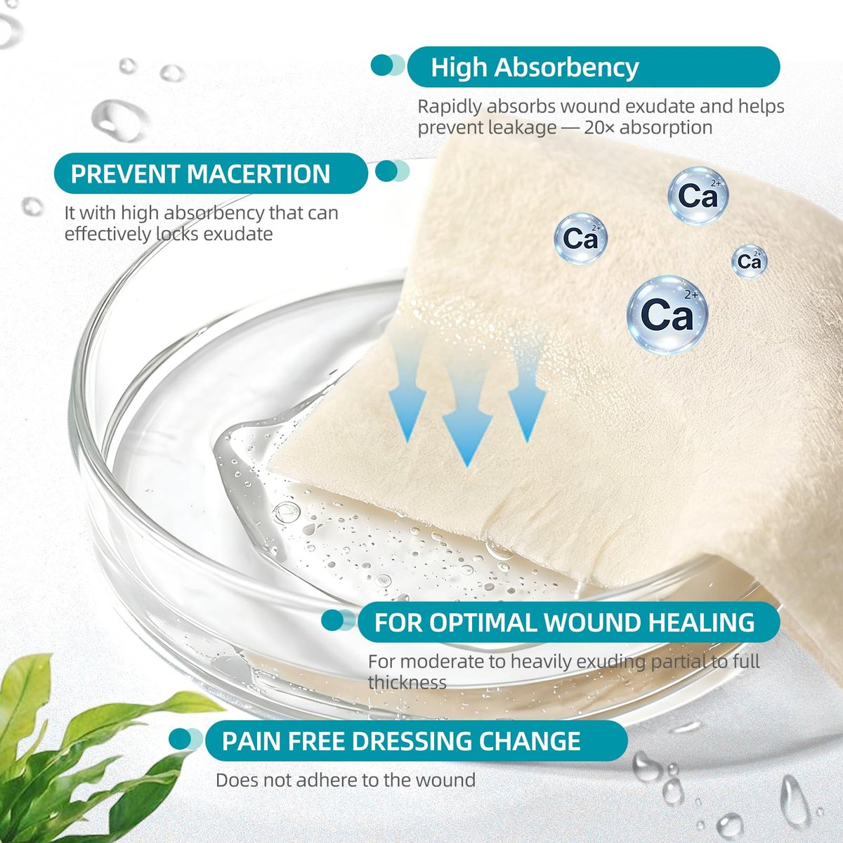 Dimora Calcium-Alginat-Wundverband, 10 x 10 cm, 10 einzeln sterile Pads, weich und hochsaugfähig, nicht haftend
