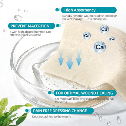 Dimora Calcium-Alginat-Wundverband, 10 x 10 cm, 10 einzeln sterile Pads, weich und hochsaugfähig, nicht haftend