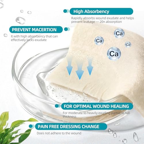 Dimora Calcium-Alginat-Wundverband, 10 x 10 cm, 10 einzeln sterile Pads, weich und hochsaugfähig, nicht haftend